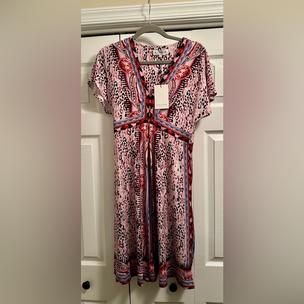 Hale Bob Natalya Jersey Dress V Neckline, Dropped Shoulder size S